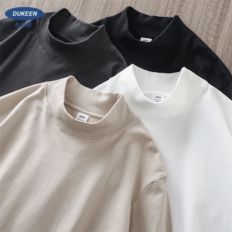 Dukeen 270G Heavyweight Half-Turtleneck Long-Sleeve T Shirts for Men Autumn 100% Cotton Solid Color Undershirt Mens Clothing 250121