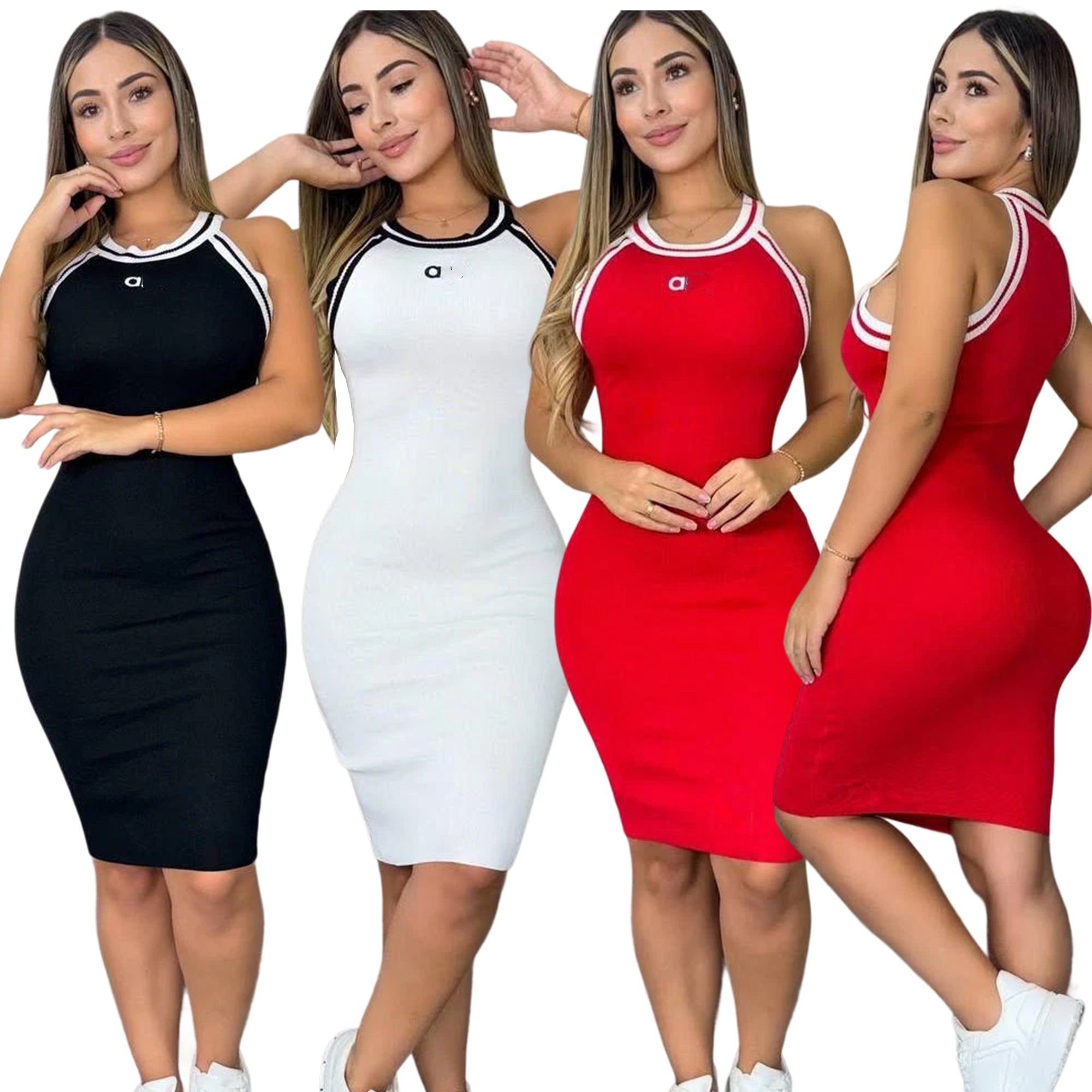 25ss Designer Womens Casual Dresses Summer Fashion Brands Womens Tops Tank Dress Knitted U Neck Sleeveless Solid Sexy Dresses Elasticity Bodycon Ski