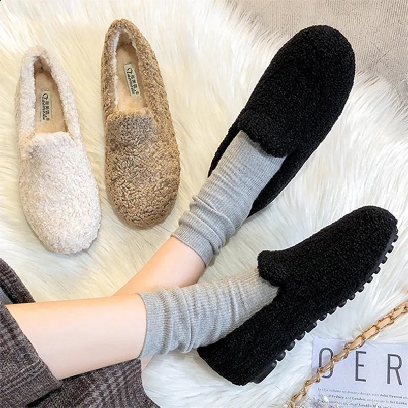 Big Size 34-43 Women Lambswool Moccasins Winter Wool Shoes Ladies Ballerinas Warm Fleece Loafers Femme Cold Proof Fur Flats 241121