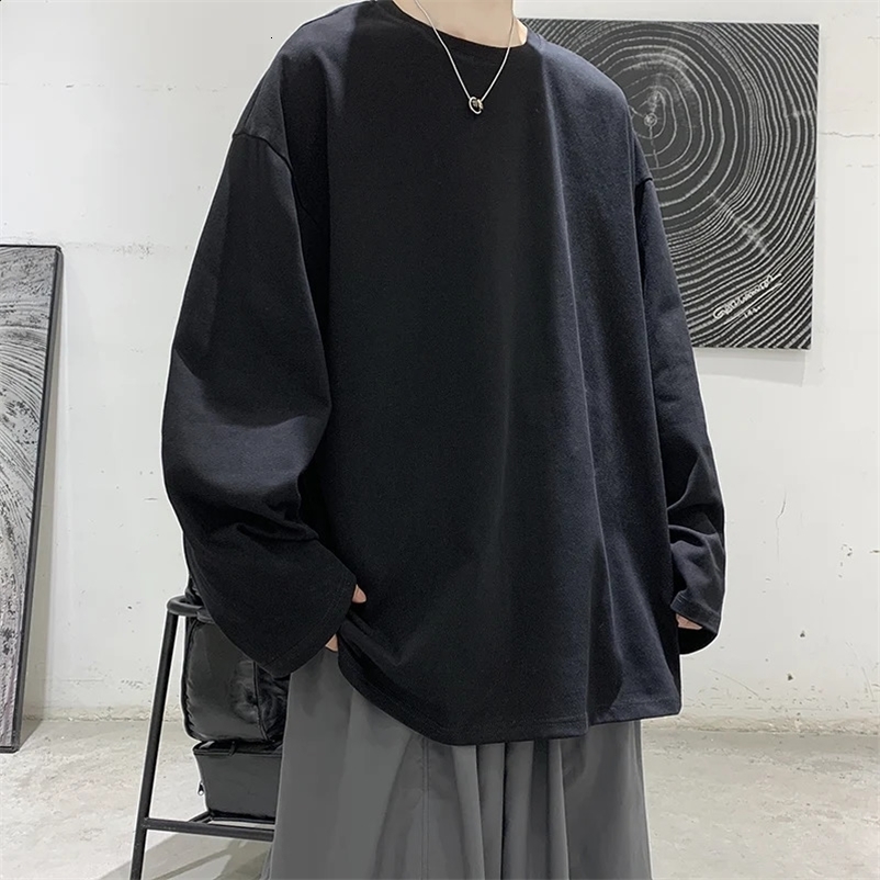 2024 Fashion Spring Men Solid Long Sleeve T-Shirt Mens Korean Fashion Tops Tees Woman Tees Cotton O-Neck Boys Tshirts 5Xl 241223bj