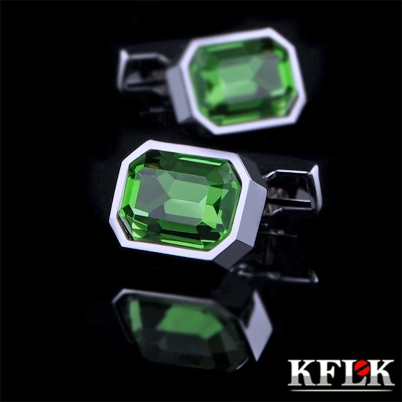 KFLK Jewelry Shirt Mens Wedding Cufflinks Green Crystal Fashion Cufflinks Wholesale Button High Quality Guests 240531bj