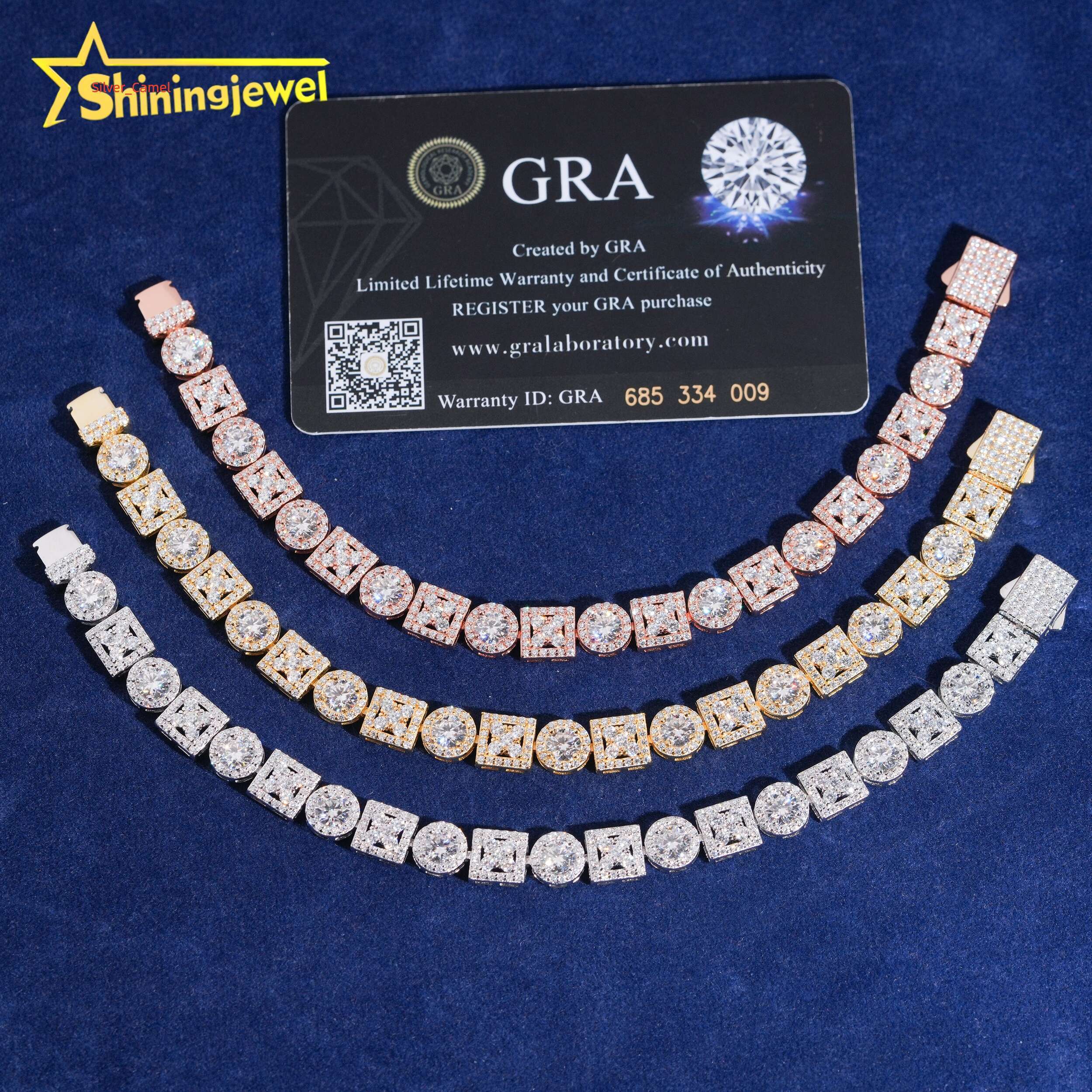 Fast Shipping Hip Hop Jewelry 925 Sterling Silver Gold Plated Pass Diamond Test Moissanite Tennis Chain Necklace Fine Bracelet