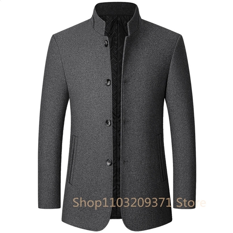 Mens winter thick warm trench oversized wool blend jacket outerwear mens autumn windproof jacket cotton coat 240823bj