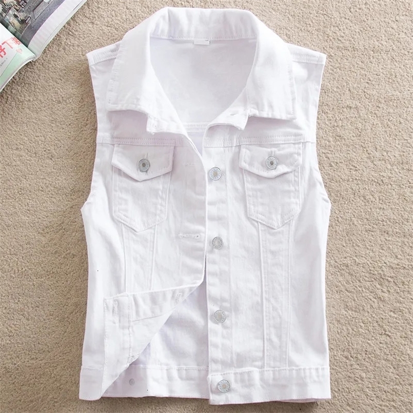 #3103 Black White Red Black Blue Denim Vest Women Single Breasted Vest Waistcoat Jeans Short Slim Casual Jeans Vest Coat Female 250303