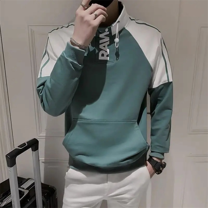 Fashion Stand Collar Printed Pockets Letter Sweatshirts Mens Clothing Autumn Winter Loose Korean Tops Casual Sweatshirts 240823