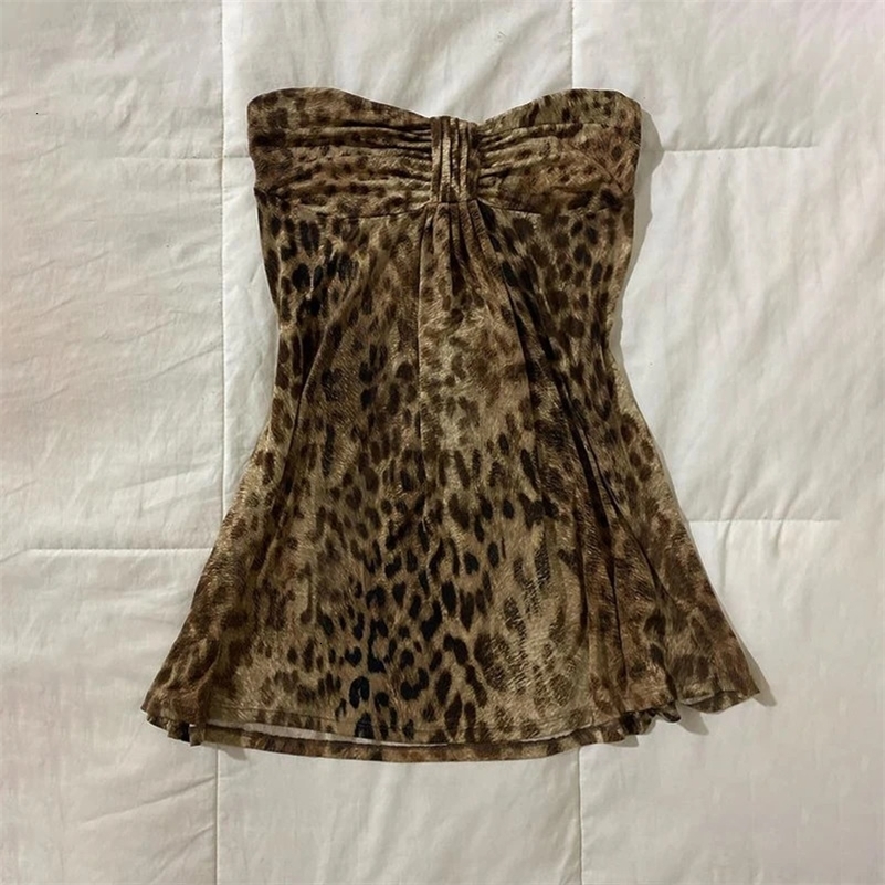 2024 Fashion Girls Casual Leopard Print Tube Tops Punk EMO Rock Aesthetic Crop Top Y2K Harajuku Retro Womens Streetwear 250306