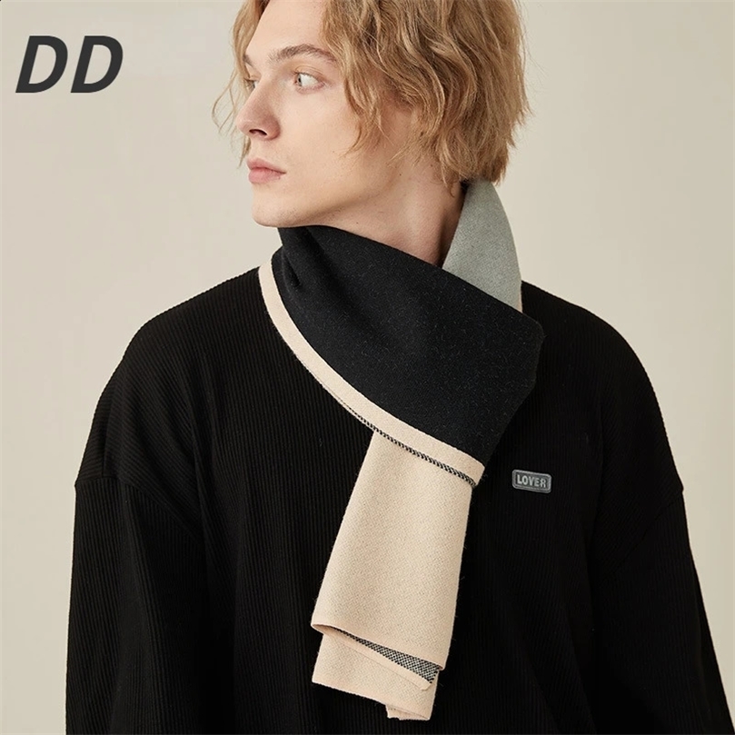 High quality wool scarf mens autumn thick warm business version plain weave cashmere muffler y Christmas gift men 240911