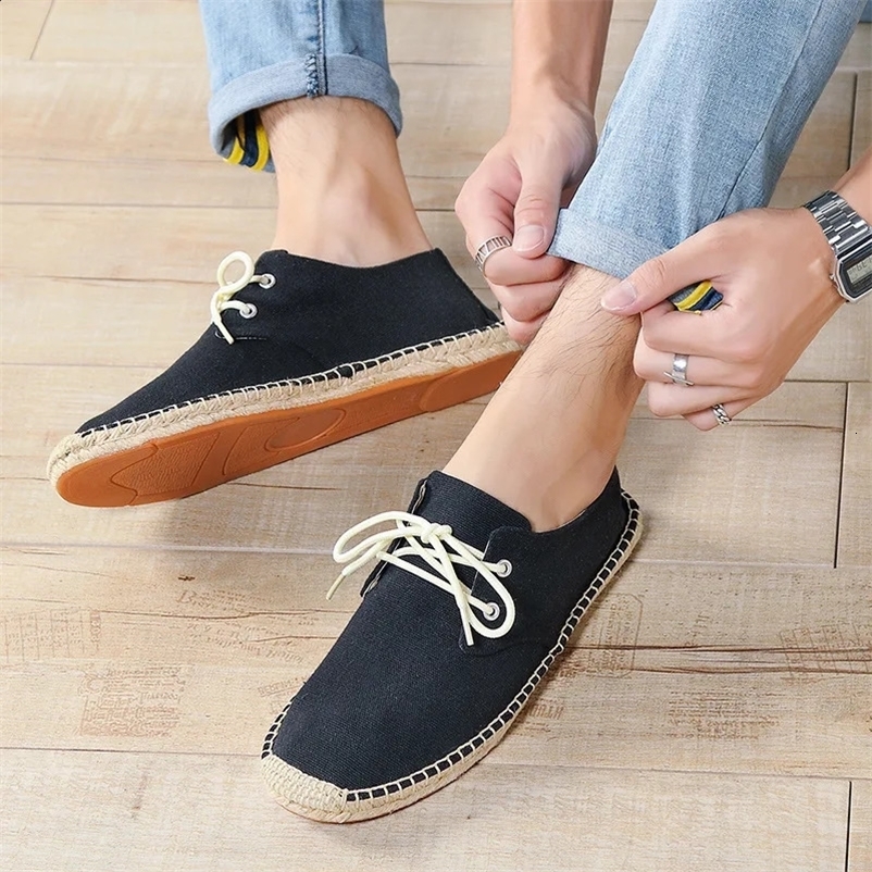 Mens casual canvas linen lined fisherman light shoes ethnic style mens Espadrille flat shoes summer casual shoes driving shoes 240930bj