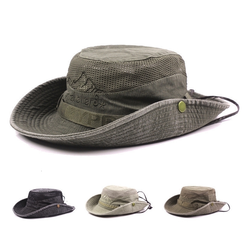 Wide Brim Hats Bucket Hats Men's Cap Summer Mesh Breathable Retro 100% Cotton Bucket Hat Panama Jungle Fishing Hats Novelty Dad's Beach Ca