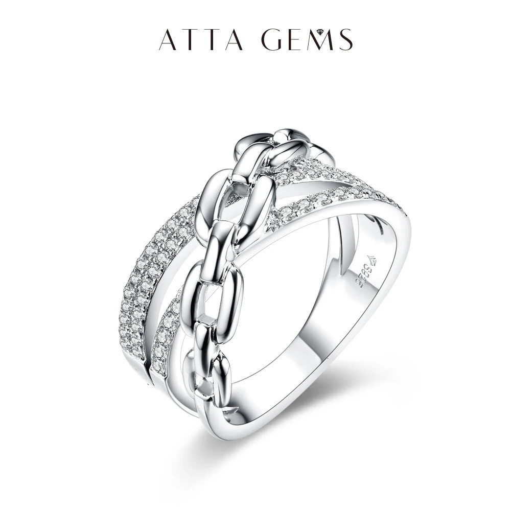 ATTAGEMS S925 Sliver Rings for Women 18K Gold Plated D Color VVS1 Diamond Vintage Wedding Band Fine Jeweley Gift 250815