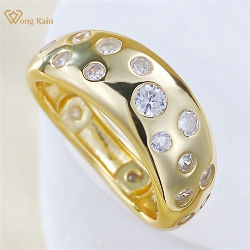 Wedding Rings Wong Rain 18K Gold Plated 925 Sterling Silver Lab Sapphire Gemstone Fine Personality Ring Jewelry Party Gifts Wholesale 230822bj