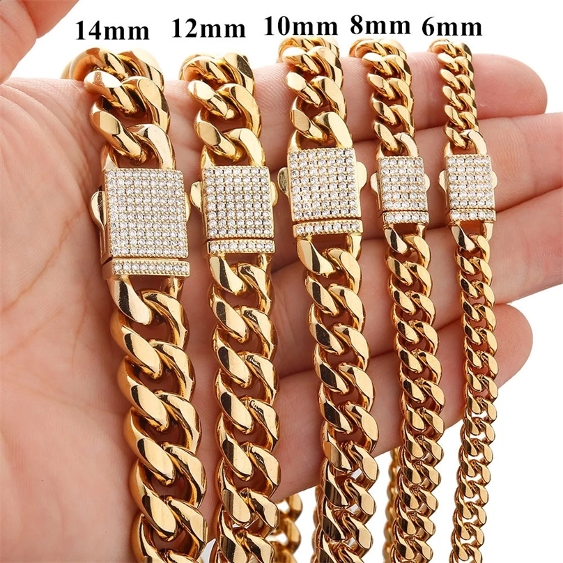 Any Length 7-40 6mm-14mm Fashion Women Mens Chain 316L Stainless Steel Miami Link Necklace or Bracelet Crystal Buckle Gift 250115