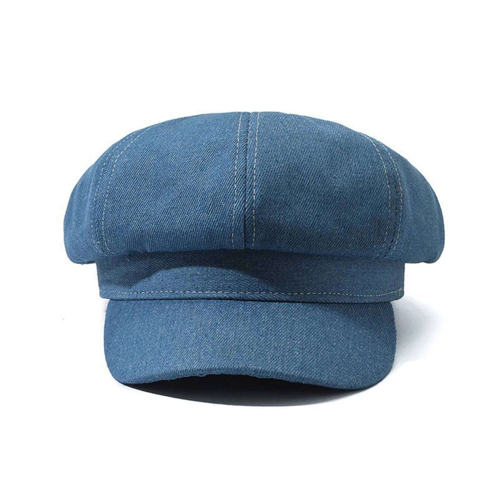 Women's Denim Newsboy Beret Visor Cap Elegant Paperboy Painter 8 Panel Octagonal Hat ddmythur