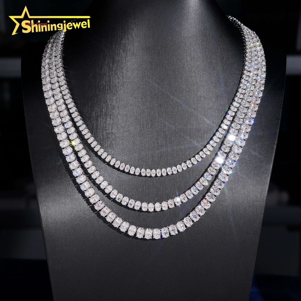 Pass Diamond Tester 925 STERLING Silver Hip Hop D Color Moissanite Ovale Shape Tennis Chain Collier