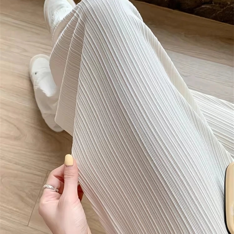 2024 Spring Summer Ice Silk Wide Leg Pants for Women Korean Thin Chiffon High Waist Saggy Loose Straight Casual Fashion Trousers 250121