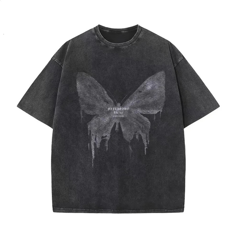 240G Cotton Vintage Short-sleeved T-shirt Men Y2K American Retro T Shirt Women Summer Hip Hop Tees Harajuku T-shirts 250319