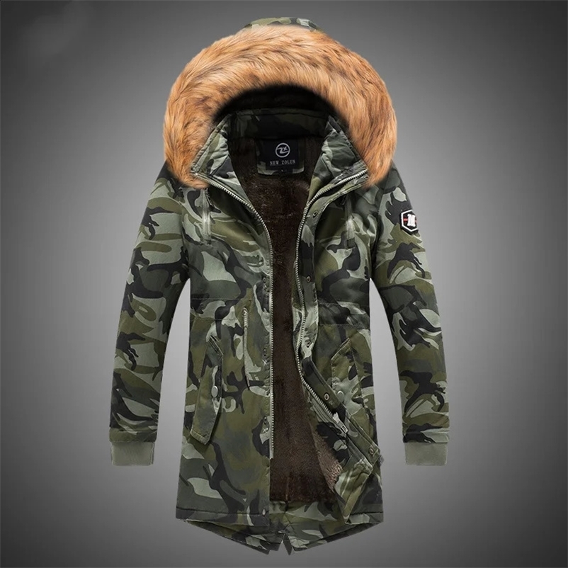 Camouflage Jacket Winter Hooded Velvet Thick Windproof Coat Men Warm Males Medium-long Parkas Mens Camo Parka Coat 240830