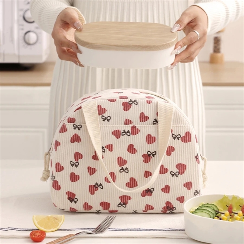 Sacs à lunch en velours en velours en velours portable boîte à lunch thermique mignon imprimement femme à déjeuner sac de rangement pique-nique b
