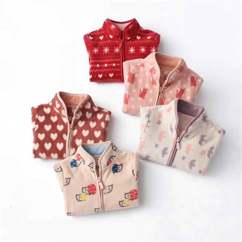Jackets Autumn Winter Coat Children s High Collar Polar Fleece Baby Girls Christmas Toddler Jacket Hedgehog Hearts 221010