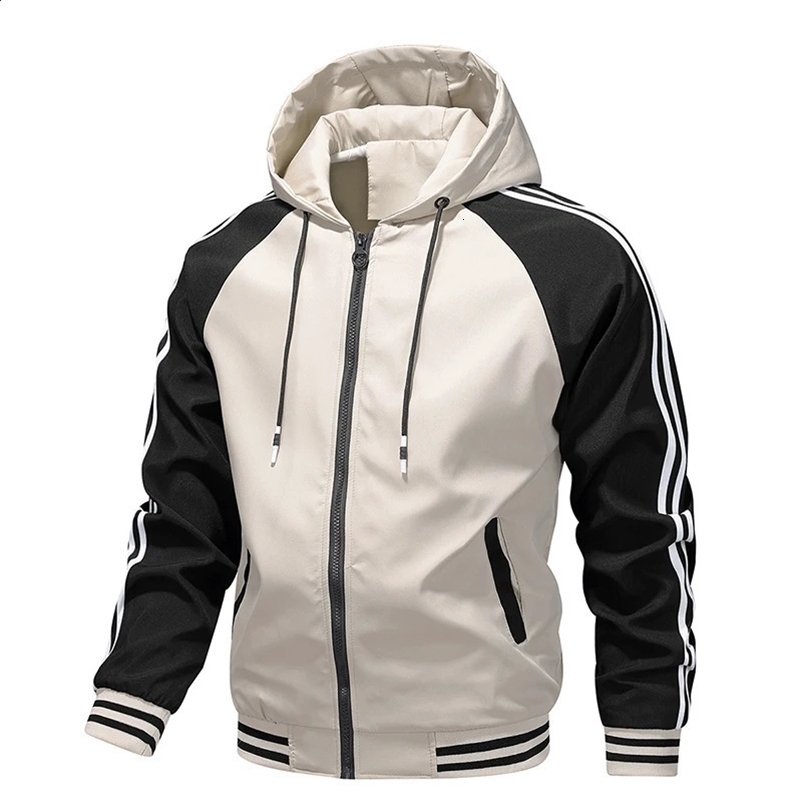 Autumn mens jacket contrasting color fashion trend Versatile outdoor travel hood windproof mens casual baseball uniform 241118bj