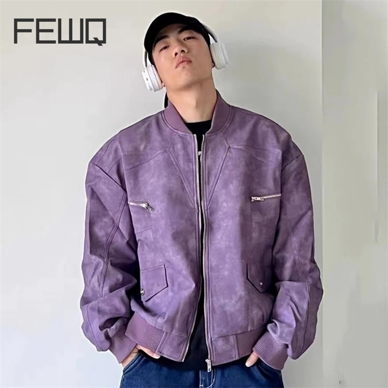 FEWQ American Style High Street Spring Autumn Cotton Jacket Suede Jacket Mens Baseball Coat Solid Color Male Tops 24E1959 240911