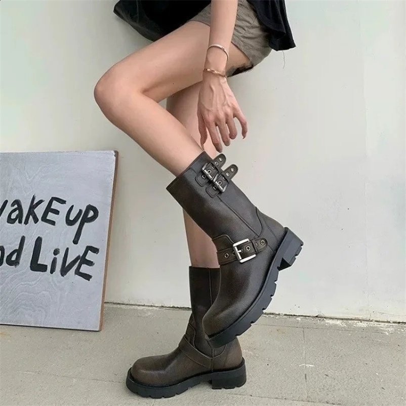 selling spring/summer womens boots 2024 round toe solid color low high heels short buckle casual womens fashion boots 240914bj