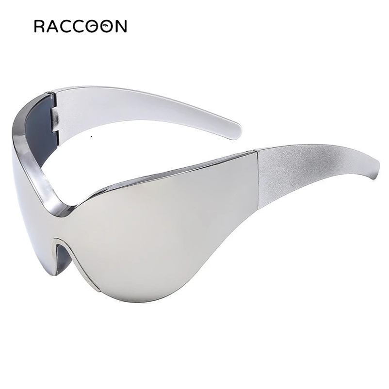 Y2k Integrated Frameless Sunglasses Womens Retro Hip Hop Punk Niche Cat Eye Sunglasses Mens Fashion Shadow Silver mask 240710bj
