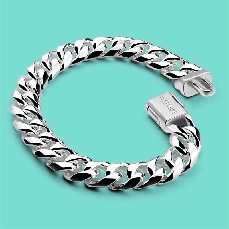 100% 925 Silver Bracelet Mens Classic 10MM Cuban Chain Hip Hop Rock Style Accessories Fine Jewelry Safety Buckle With Giftbox 240910