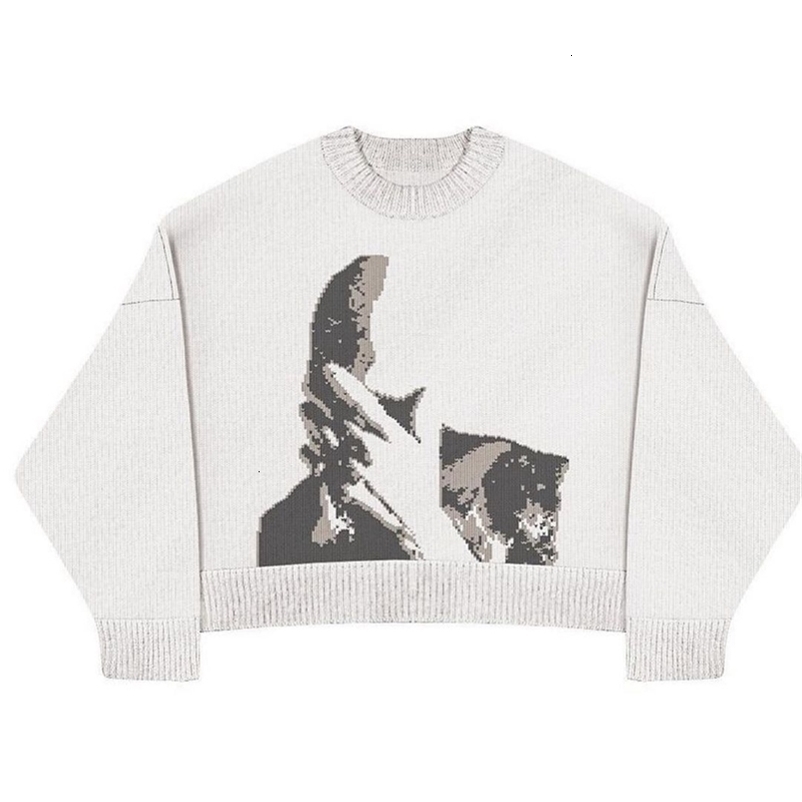 White Sweater Woman Character Pattern Loose Retro Loose Knit Sweater Jacket Fashion Womens Winter Sweater 240729