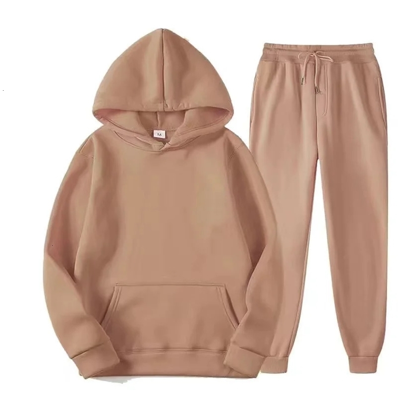Mens autumn and winter solid color hoodie pants two-piece fashion casual sports suit mens and womens casual hoodie 240806
