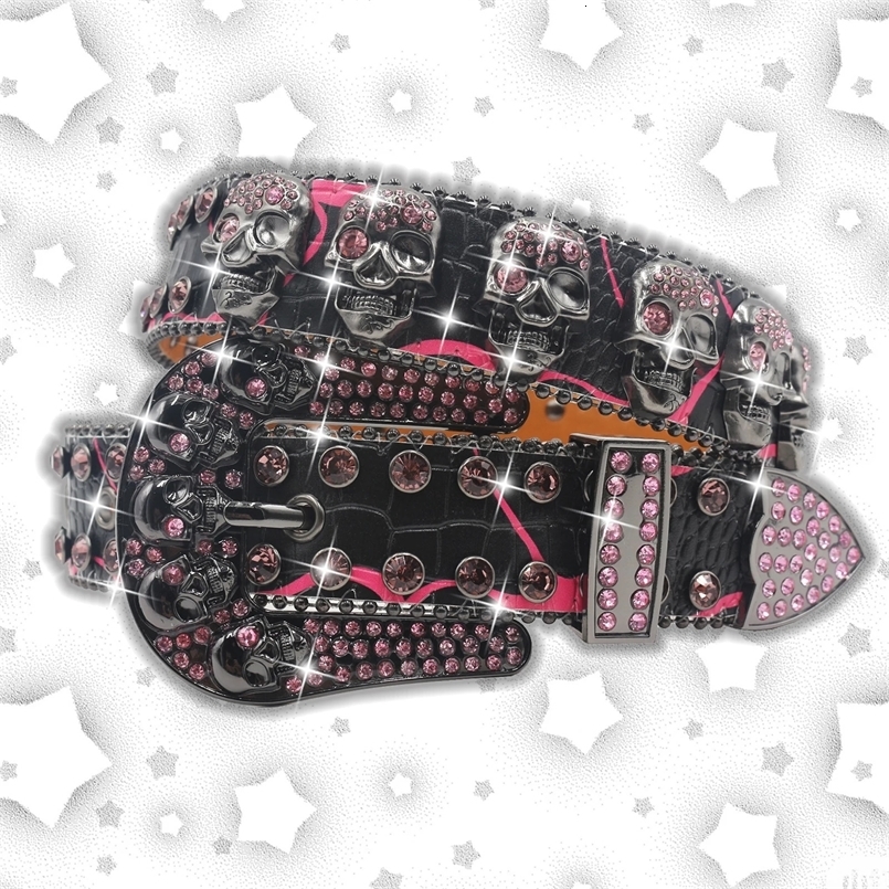 Jeans pour hommes Skull Righestone Femmes Belt Western Denim Rivet Shiny Rivet Artificial Diamond Belt Hip Hop Punk Y2K Belt 250228