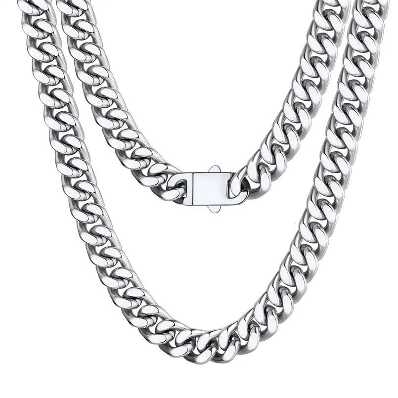 8-16mm HipHop Miami Curb Cuban Chain Necklace Stainless Steel Men Cuban Link Chain Rappe Jewelry 250427