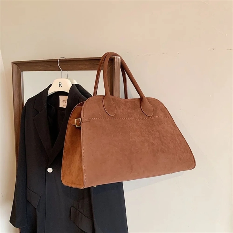 Large Capacity Crossbody Bag Solid Color Suede Leather Tote Bag Adjustable Strap Women Handbag Girl 241030