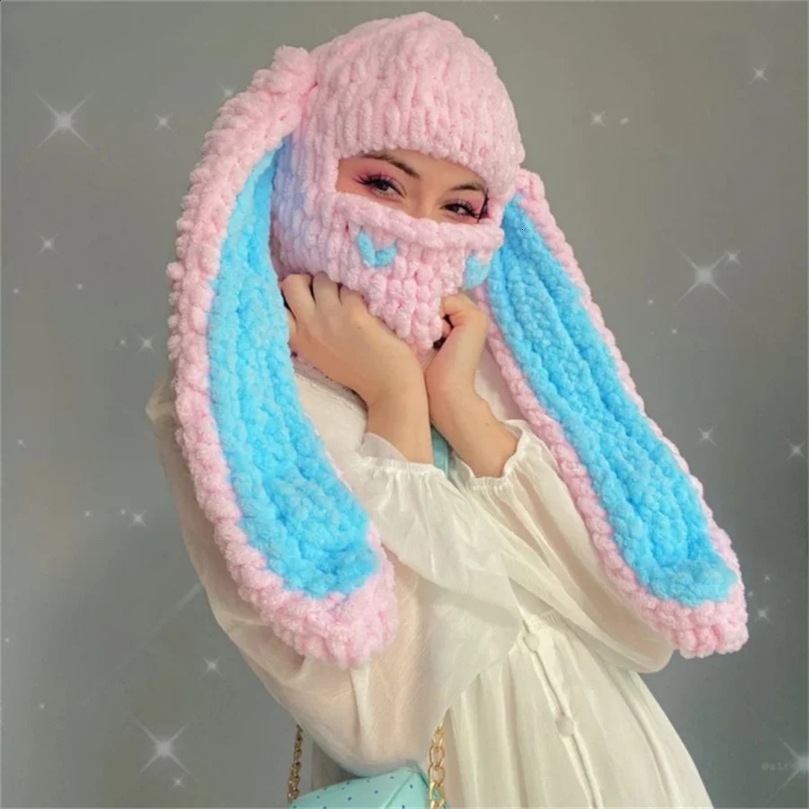 Long rabbit ears knitted hat holiday dress up adult autumn and winter thick warm wool hatAccessories not included 241105