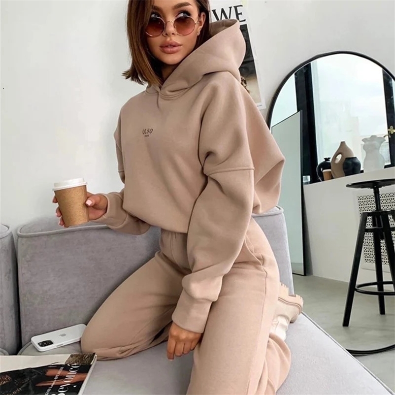Womens sportswear casual letter printed hoodie set autumn and winter warm hoodie and pants wool two-piece set 241113bj