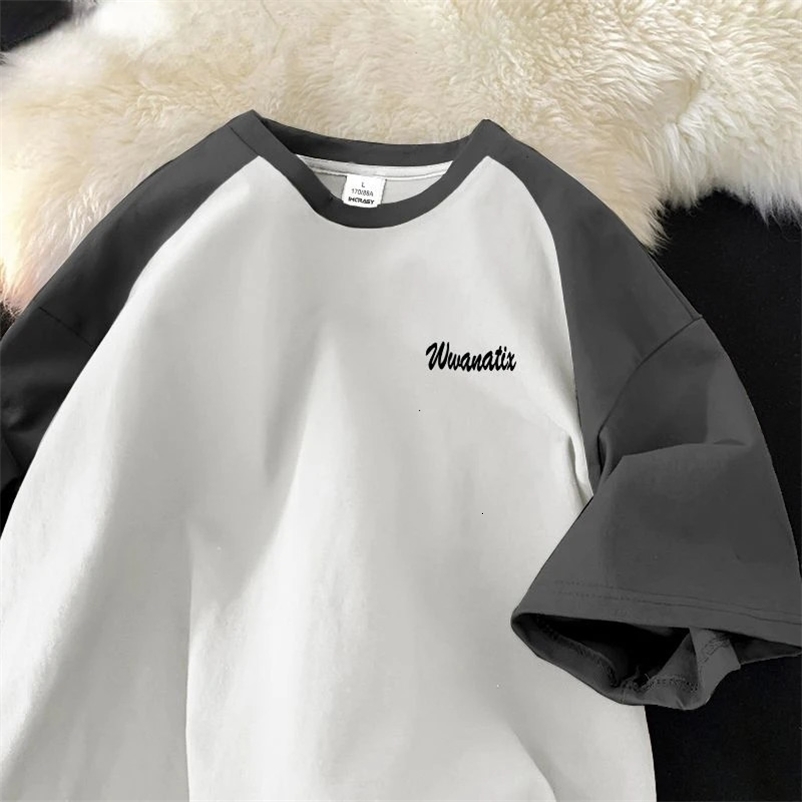 Summer patchwork men and women personalized letter print short sleeved American loose trend simple casual T-shirt top harajuku 240527