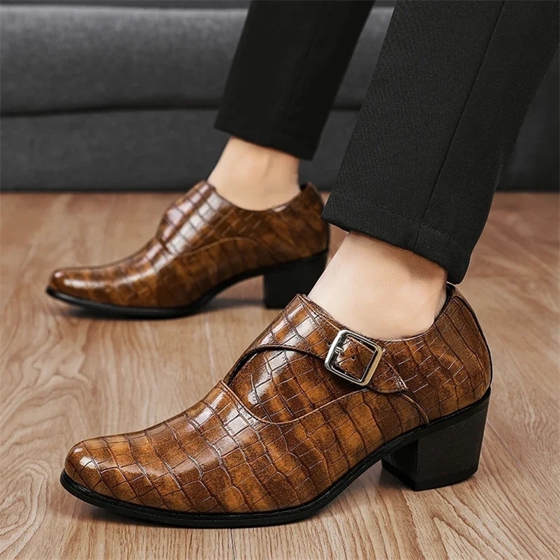 2024 Mens Elevator Shoes High Heels Formal Leather Brown Mens Loafers Dress Fashion Mens High Heels 240615bj