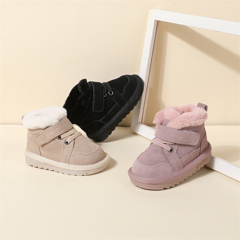 First Walkers Winter Baby Snow Boots Unisex Leather Cute Boys Girls Shoes Warm Cotton Kids Sneakers Soft Bottom Toddler 221124