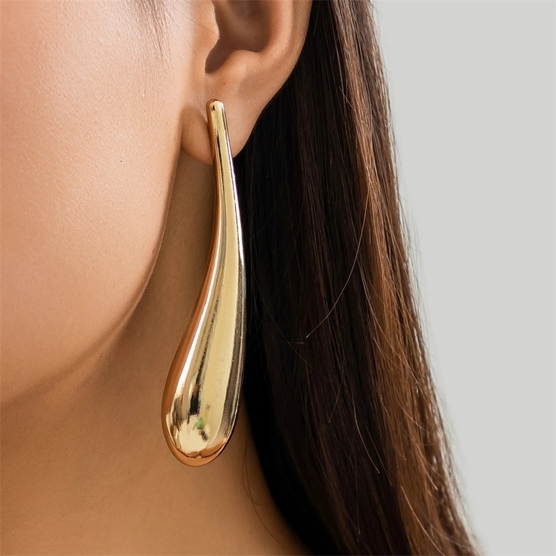 Ingemark Exaggerated Long Water Drop Dome Dangle Earrings for Women Trendy Punk Glossy Tear Piercing Earring Jewelry Accessories 240625