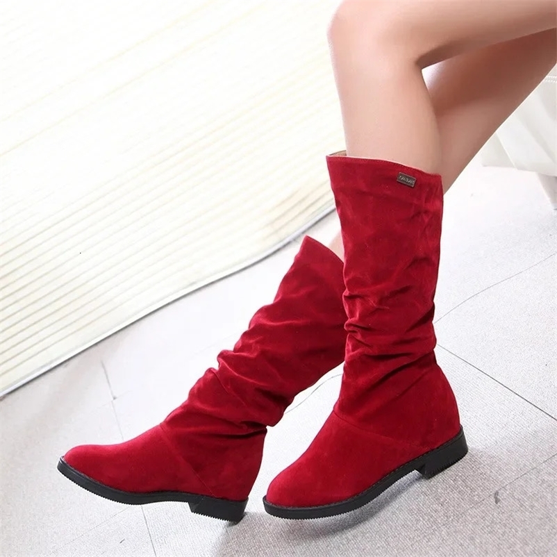 Botas de nieve zapatos de invierno para mujer botas altas altas negras rojo suave y cómodo zapatos de mujer de gamuza sólida botas largas 240614bj