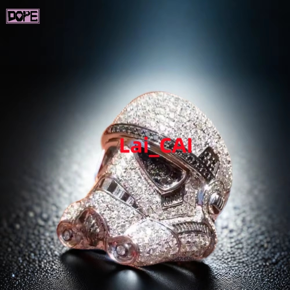 Custom Iced Out Moissanite HipHop Rings S925 Sterling Silver 3D Helmet VVS Moissanite Ring