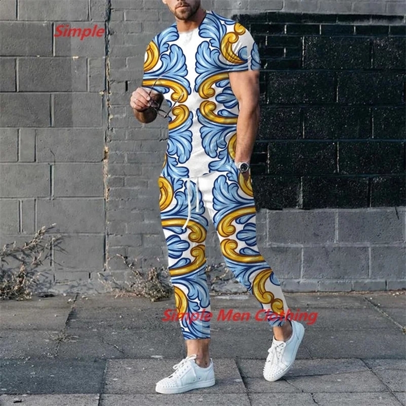 Men Summer Jogger Sportswear Short Sleeve T ShirtMen t shirt Long Pants Set Arrival Mens Trousers Tracksuit 2 Piece Set 240819