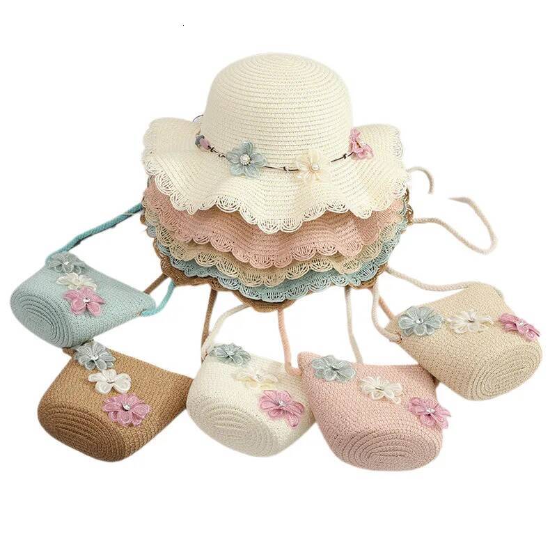 petites filles chapeaux de soleil d'été et sacs à bandoulins de paille ddmythur