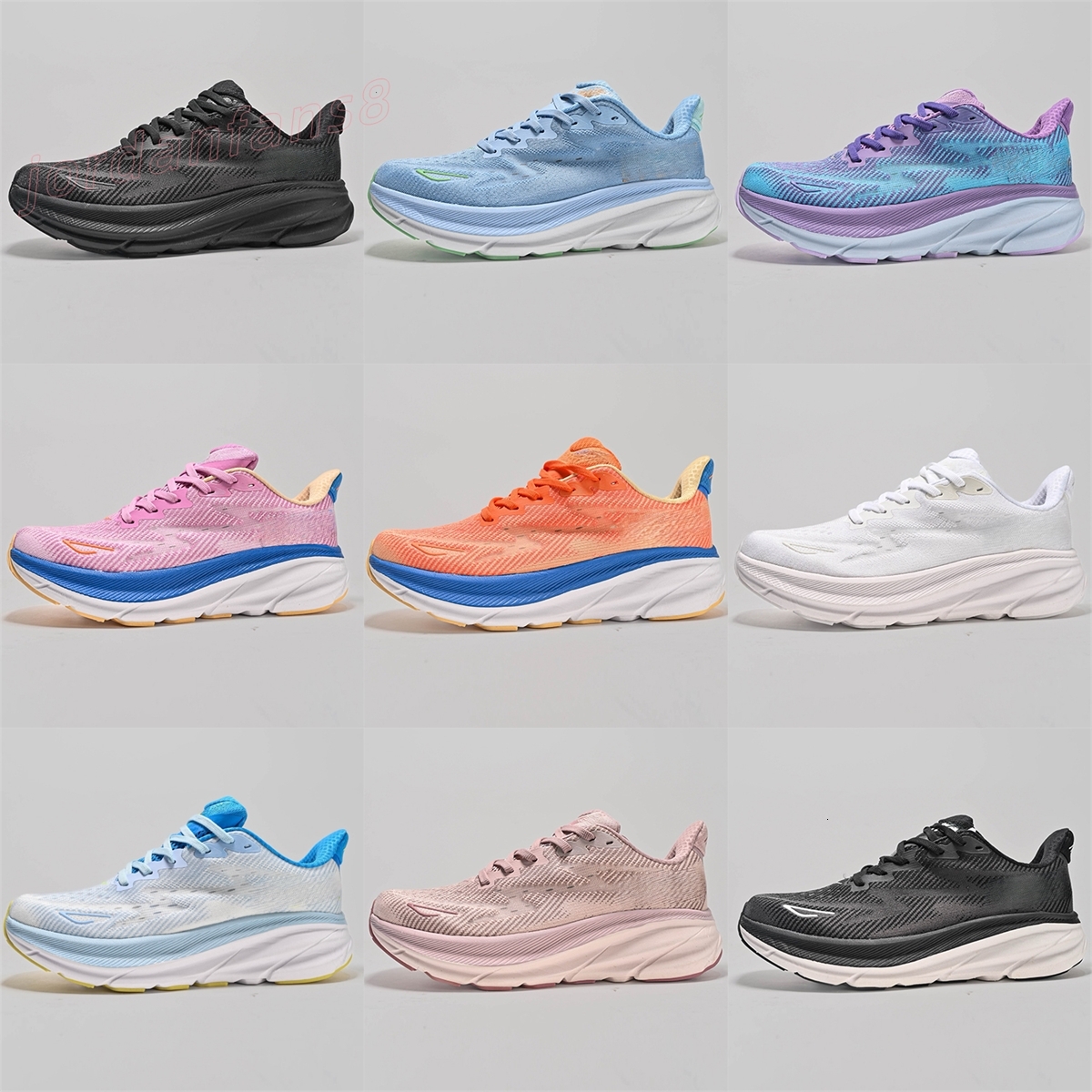 Chaussures hokawomen Clifton 9 Bondi 8 Sneakers pour hommes noir blanc gobelin bleu rose rose craie violet coastal ciel luxe décontracté chaussur