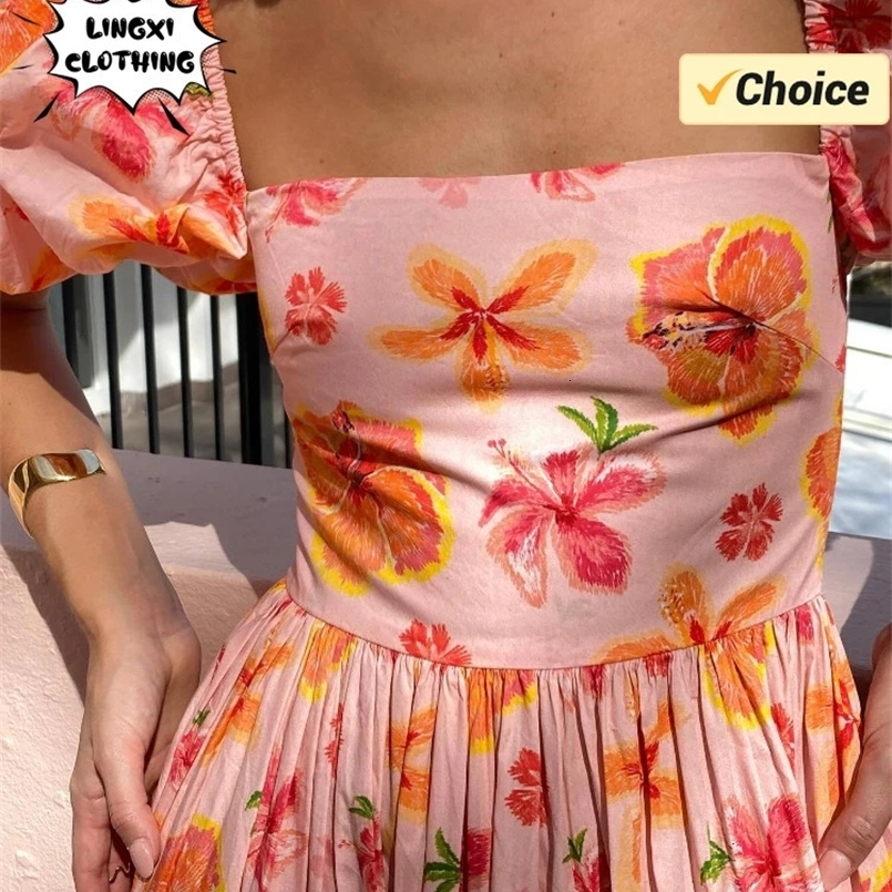 Summer Fashion Sexy Sweet Style Bubble Sleeve Square Neck High Waist A-line Sexy Street Style Womens Long Skirt 250326