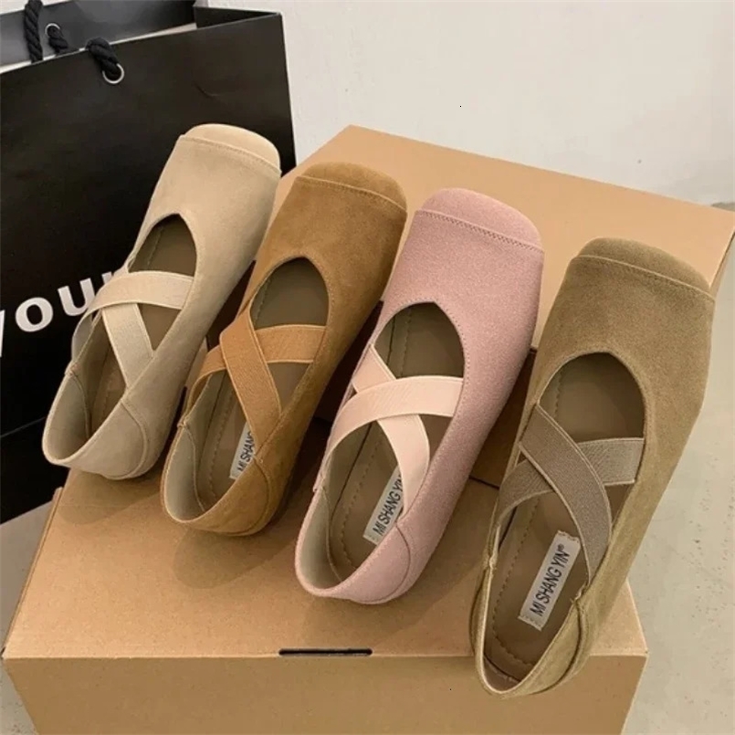 Solid Color Cross Elastic Mary Jane Sandals Retro Flat-soled Ballet Sandals for Women Outdoor Spring Summer and Autumn 250118