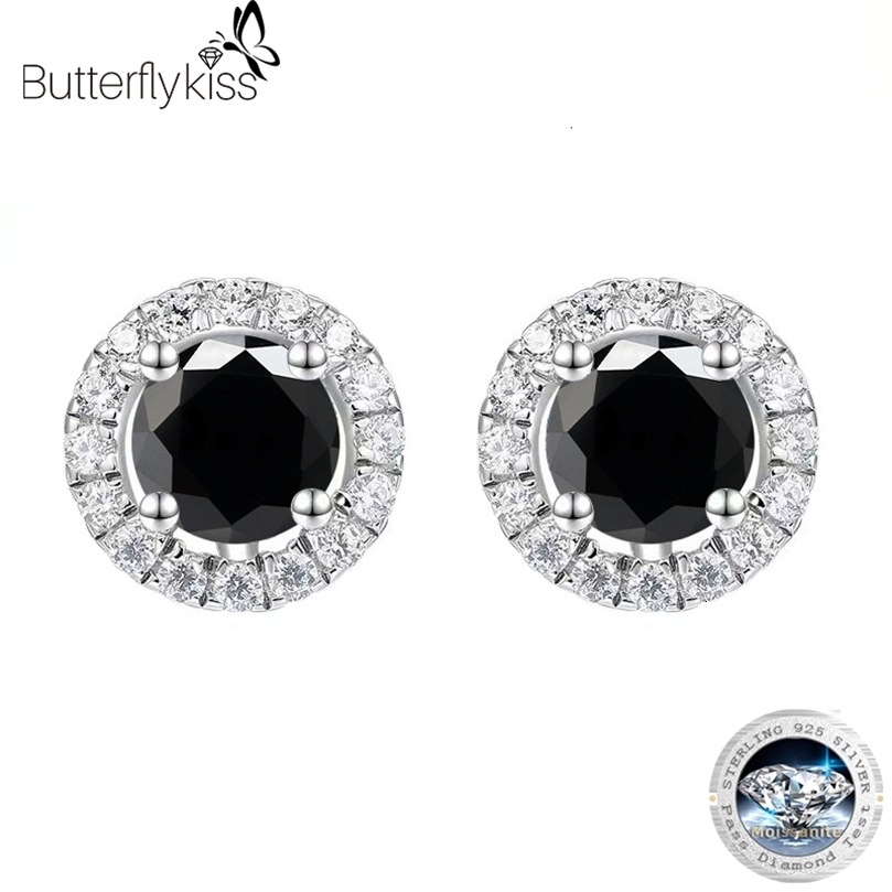 Stud Butterflykiss S925 Sterling Silver Four Claw 10Carat A Pair Black Earring Fine Jewelry For Women Exquisite Gift 230816