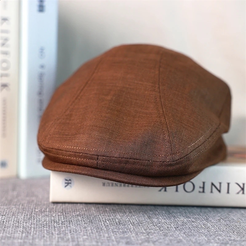 Spring Summer Linen sboy Cap Brown Breathable Beret Mens Womens Literary Retro Hat England Hats Male Hats A-60 241226