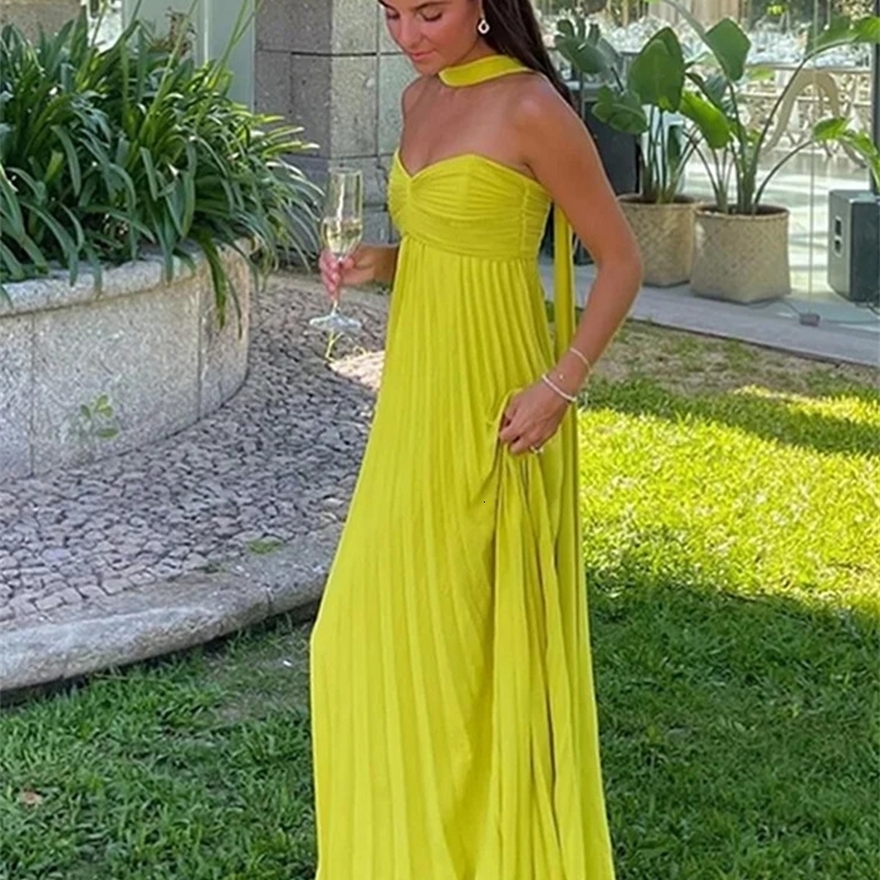 Elegant strapless long dress womens sexy sleeveless pleated party dress 2024 summer womens sexy evening dress250425bj