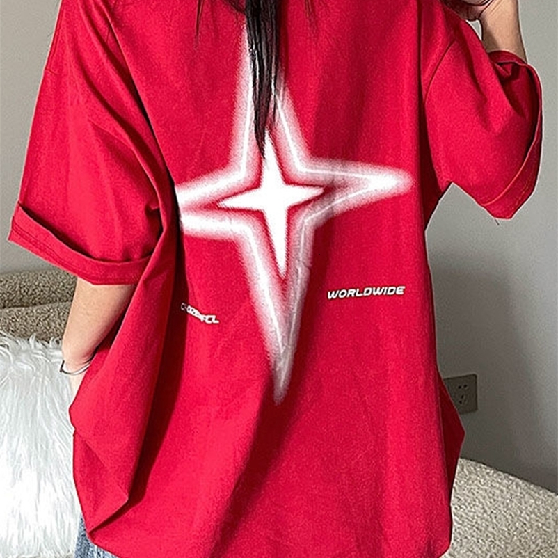 Women's T-Shirt Letter Star Print T-Shirts Women Summer Short Sleeve Oversized T Shirts Female Harajuku Hip Hop Casual All-match Y2K Streetwear